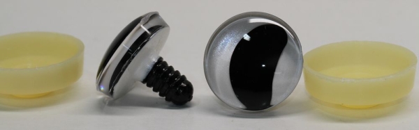 1 Paar Sicherheitsaugen trapezoid 25 mm weiß metallic gebogene Pupille Schaf Mond