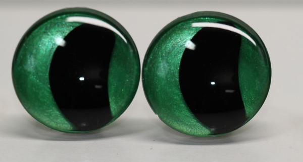 1 Paar Sicherheitsaugen trapezoid 25 mm grün metallic gebogene Pupille Schaf Mond