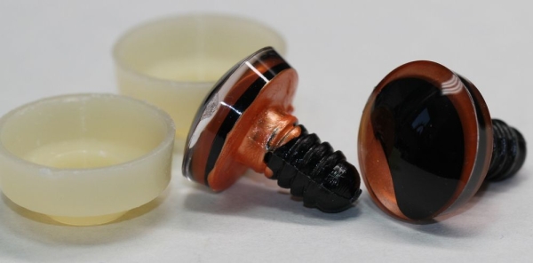 1 Paar Sicherheitsaugen trapezoid 20 mm orange metallic gebogene Pupille Schaf Mond
