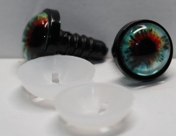 1 Paar 14 mm Sicherheitsaugen Kunststoff mit Glas rot-türkis
