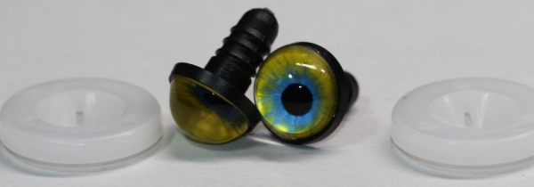 1 Paar 14 mm Sicherheitsaugen Kunststoff mit Glas gelb blau
