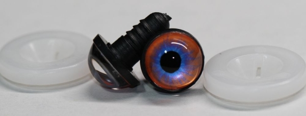 1 Paar 14 mm Sicherheitsaugen Kunststoff mit Glas orange blau