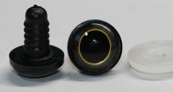 1 Paar 17 mm Sicherheitsaugen Kunststoff mit Glas gold dunkel schwarz ovale Pupille
