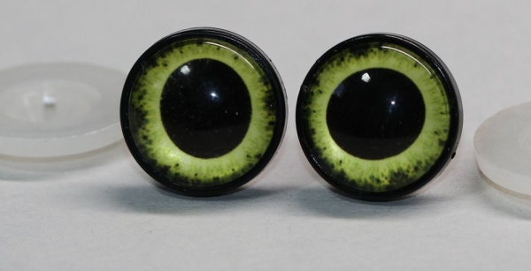 1 Paar 17 mm Sicherheitsaugen Kunststoff mit Glas goldgelb schwarz ovale Pupille
