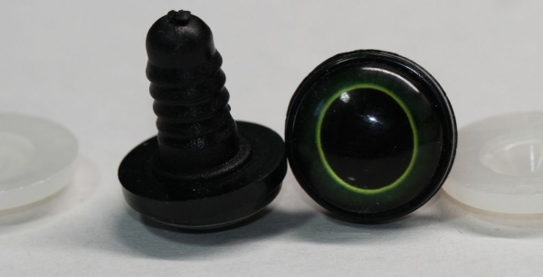 1 Paar 17 mm Sicherheitsaugen Kunststoff mit Glas grün schwarz ovale Pupille