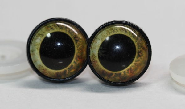 1 Paar 17 mm Sicherheitsaugen Kunststoff mit Glas gelb braun schwarz ovale Pupille