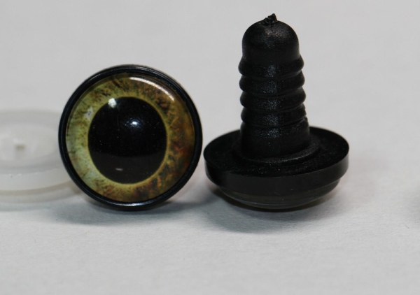 1 Paar 17 mm Sicherheitsaugen Kunststoff mit Glas gelb braun schwarz ovale Pupille