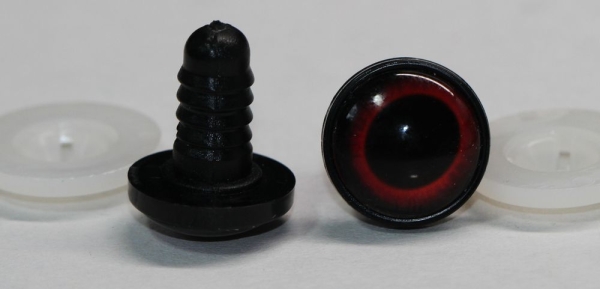 1 Paar 17 mm Sicherheitsaugen Kunststoff mit Glas rot schwarz ovale Pupille