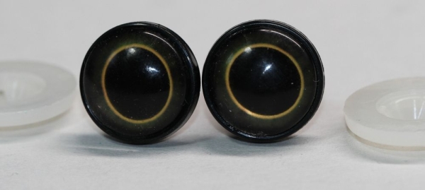 1 Paar 17 mm Sicherheitsaugen Kunststoff mit Glas gold schwarz ovale Pupille