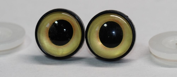1 Paar 17 mm Sicherheitsaugen Kunststoff mit Glas goldgelb ovale Pupille