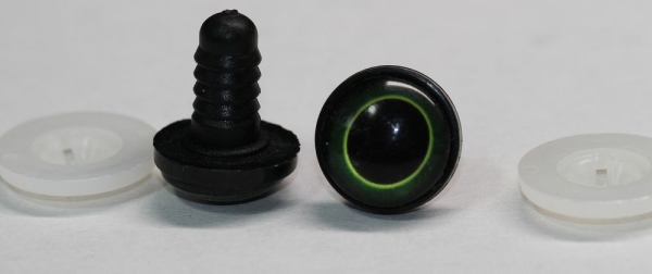 1 Paar 17 mm Sicherheitsaugen Kunststoff mit Glas grün dunkel ovale Pupille