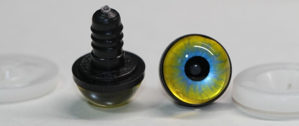 1 Paar 17 mm Sicherheitsaugen Kunststoff mit Glas gelb hellblau