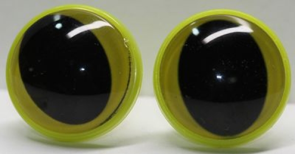 1 Paar 22 mm Sicherheitsaugen Kunststoff mit Glas hellgelb Katze Drache