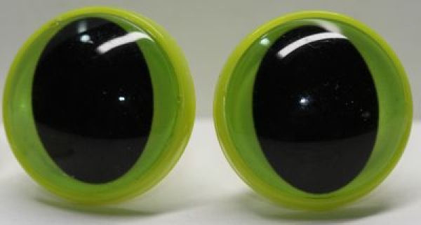 1 Paar 22 mm Sicherheitsaugen Kunststoff mit Glas hellgrün Katze Drache