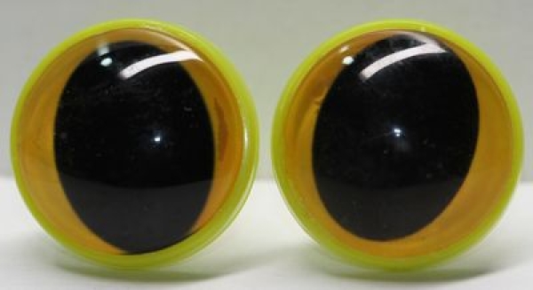 1 Paar 22 mm Sicherheitsaugen Kunststoff mit Glas gelb Katze Drache