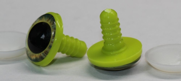 1 Paar 22 mm Sicherheitsaugen Kunststoff mit Glas gelb grün ovale Pupille