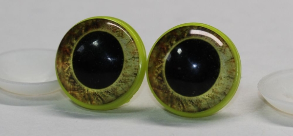 1 Paar 22 mm Sicherheitsaugen Kunststoff mit Glas goldgelb braun ovale Pupille