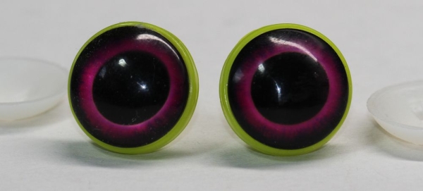 1 Paar 22 mm Sicherheitsaugen Kunststoff mit Glas purpur schwarz ovale Pupille