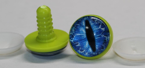1 Paar 22 mm Sicherheitsaugen Kunststoff mit Glas blau weiß Katze Drache