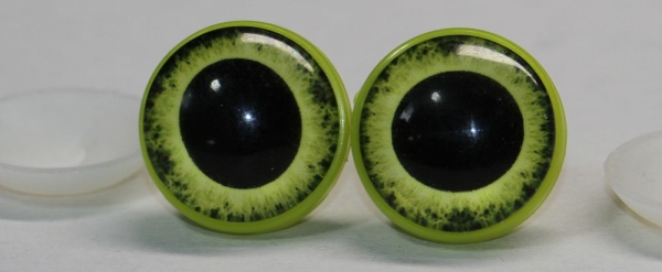 1 Paar 22 mm Sicherheitsaugen Kunststoff mit Glas gelb grün schwarz ovale Pupille