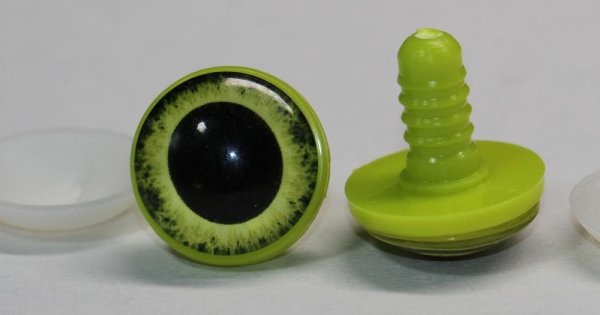1 Paar 22 mm Sicherheitsaugen Kunststoff mit Glas gelb grün schwarz ovale Pupille