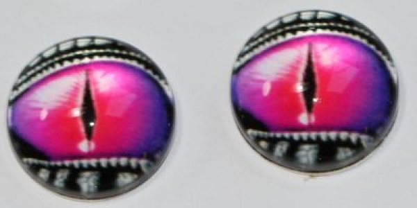 1 Paar Augen Glaslinsen Drache mit Augenlid zum Aufkleben 12 mm pink silber
