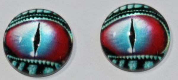 1 Paar Augen Glaslinsen Drache mit Augenlid zum Aufkleben 12 mm blau rot blau