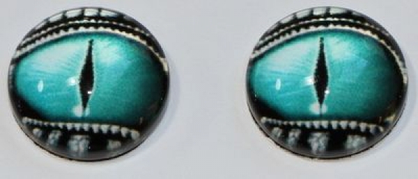 1 Paar Augen Glaslinsen Drache mit Augenlid zum Aufkleben 12 mm türkis silber