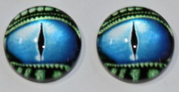 1 Paar Augen Glaslinsen Drache mit Augenlid zum Aufkleben 12 mm blau grün