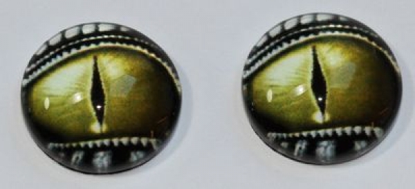 1 Paar Augen Glaslinsen Drache mit Augenlid zum Aufkleben 12 mm grün silber