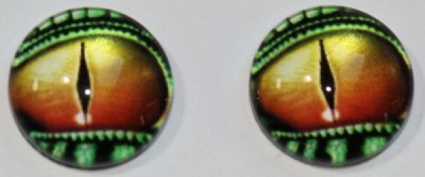 1 Paar Augen Glaslinsen Drache mit Augenlid zum Aufkleben 12 mm gelb rot grün
