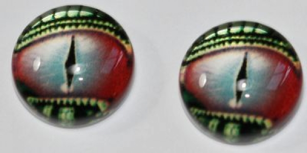 1 Paar Augen Glaslinsen Drache mit Augenlid zum Aufkleben 10 mm rot blau grün
