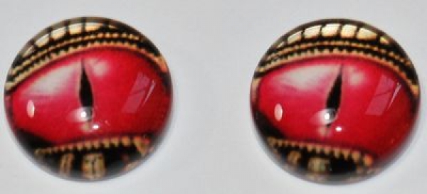 1 Paar Augen Glaslinsen Drache mit Augenlid zum Aufkleben 10 mm rot bronze