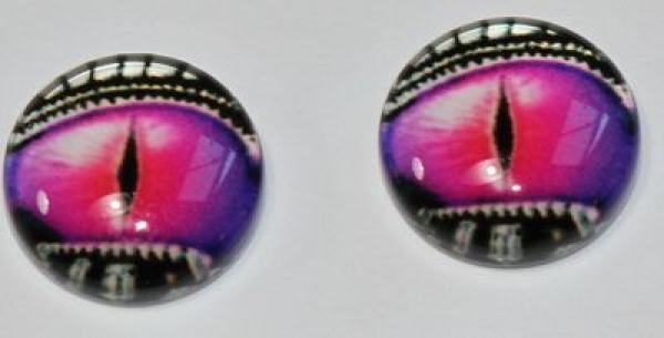 1 Paar Augen Glaslinsen Drache mit Augenlid zum Aufkleben 10 mm pink silber