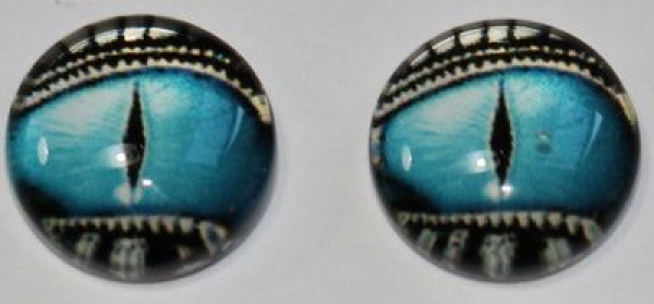1 Paar Augen Glaslinsen Drache mit Augenlid zum Aufkleben 10 mm blau silber