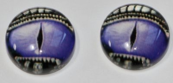 1 Paar Augen Glaslinsen Drache mit Augenlid zum Aufkleben 10 mm purple silber
