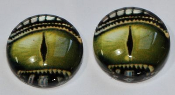 1 Paar Augen Glaslinsen Drache mit Augenlid zum Aufkleben 10 mm grün silber