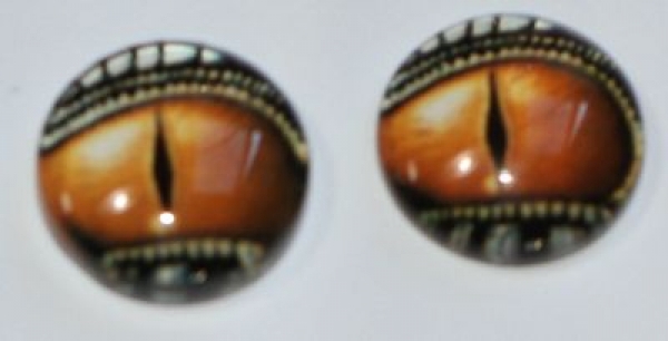 1 Paar Augen Glaslinsen Drache mit Augenlid zum Aufkleben 10 mm bronze silber