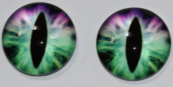 1 Paar Augen Glaslinsen Katze zum Aufkleben 18 mm grün weiß violett