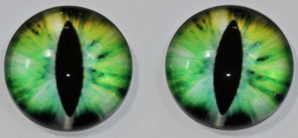 1 Paar Augen Glaslinsen Katze zum Aufkleben 18 mm grün weiß gelb