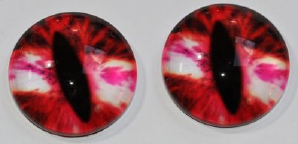 1 Paar Augen Glaslinsen Katze zum Aufkleben 18 mm rot weiß pink