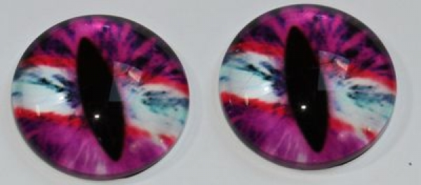 1 Paar Augen Glaslinsen Katze zum Aufkleben 18 mm pink rot weiß