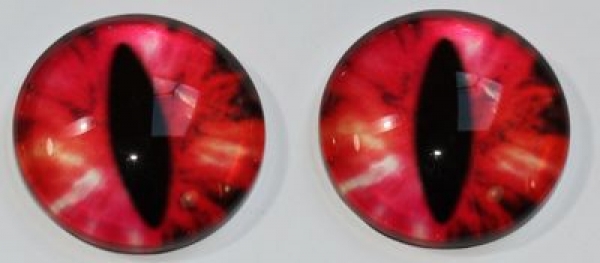 1 Paar Augen Glaslinsen Katze zum Aufkleben 18 mm pink rot