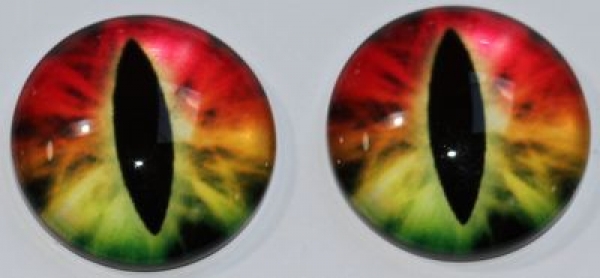 1 Paar Augen Glaslinsen Katze zum Aufkleben 18 mm grün gelb rot