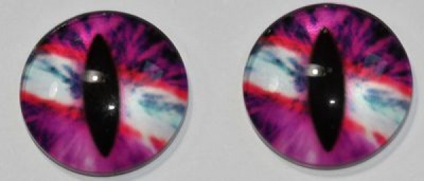 1 Paar Augen Glaslinsen Katze zum Aufkleben 16 mm pink rot weiß