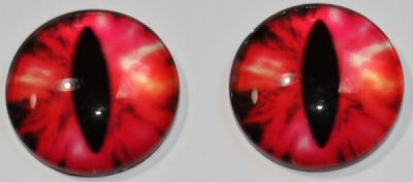 1 Paar Augen Glaslinsen Katze zum Aufkleben 16 mm rot pink