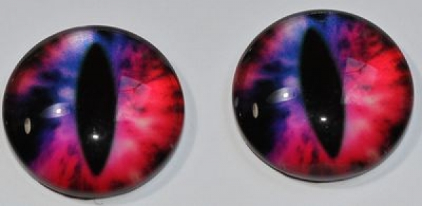 1 Paar Augen Glaslinsen Katze zum Aufkleben 16 mm rot pink violett