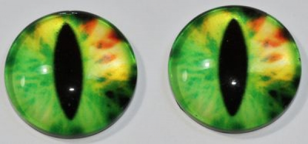 1 Paar Augen Glaslinsen Katze zum Aufkleben 16 mm grün orange gelb