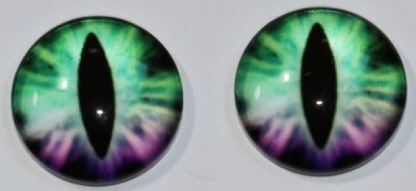 1 Paar Augen Glaslinsen Katze zum Aufkleben 16 mm grün weiß violett