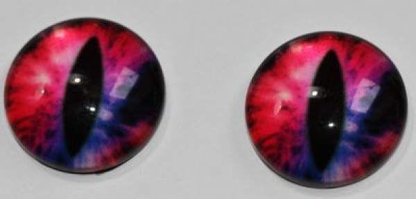 1 Paar Augen Glaslinsen Katze zum Aufkleben 14 mm rot pink violett